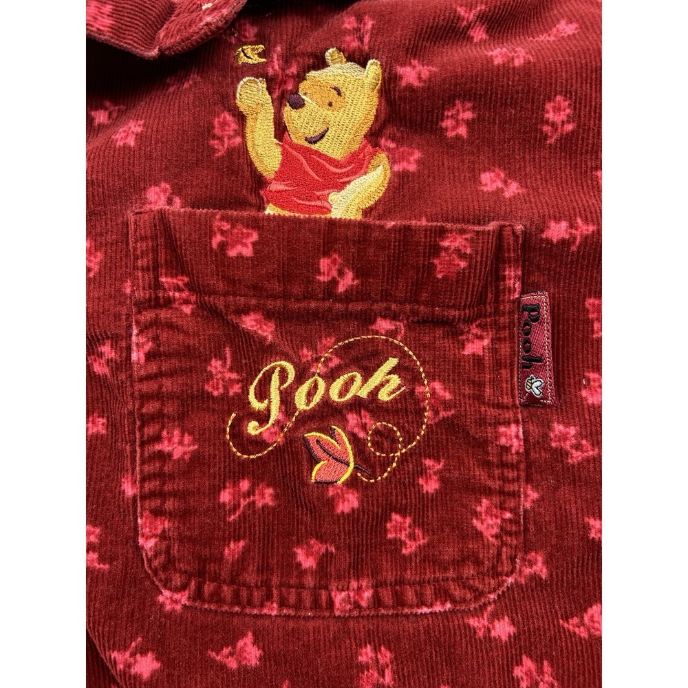 Disney Winnie The Pooh Shirt Womens XL Red Corduroy Leaves Embroidered Pocket - Picture 5 of 12